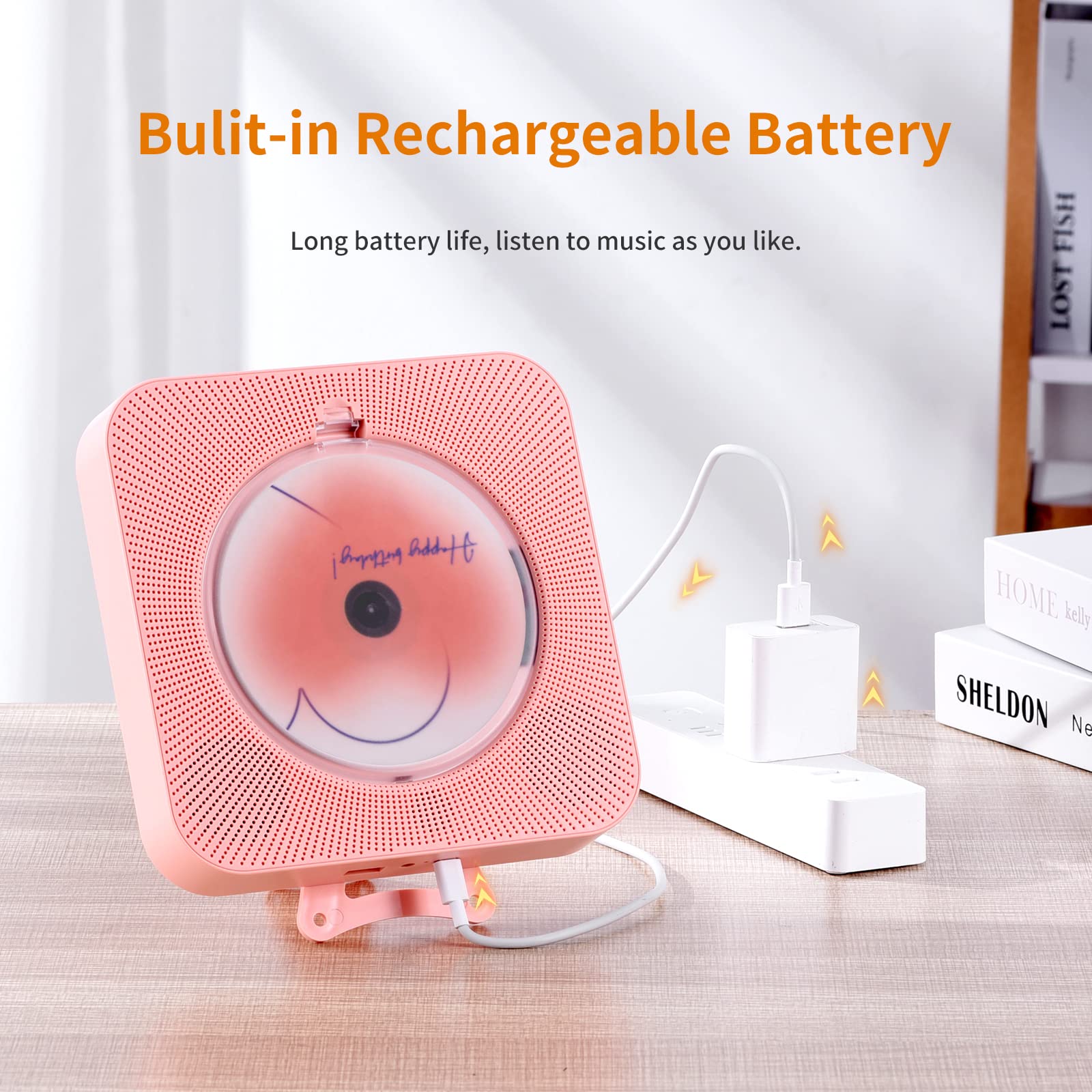 Yintiny Rechargeable Cute CD Player with Blutooth 5.0; Portable Music Player for Home Decor; Remote Control; Support AUX in Cable&USB; HiFi Bluetooth Player