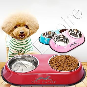 Pets Empire Stainless Steel Bowl Feeder with Anti Slip Mat (Colour May Vary, 900 ml) -Set of 2
