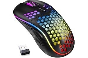 MELOGAGA Wireless Gaming Mouse Honeycomb 2.4G USB Cordless Mouse RGB Rechargeable PC Game Mice with 7-Color LED Lights，3 Adjustable DPI for Windows Laptop Desktop Computers -Black