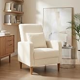 COLAMY Mid-Century Modern Upholstered Accent Chair with Back Pillow &amp; Solid Wood Legs, Fabric Cozy Armchair for Living Room, Bedroom, Reading Nook, Apartment &amp; Small Spaces, Beige