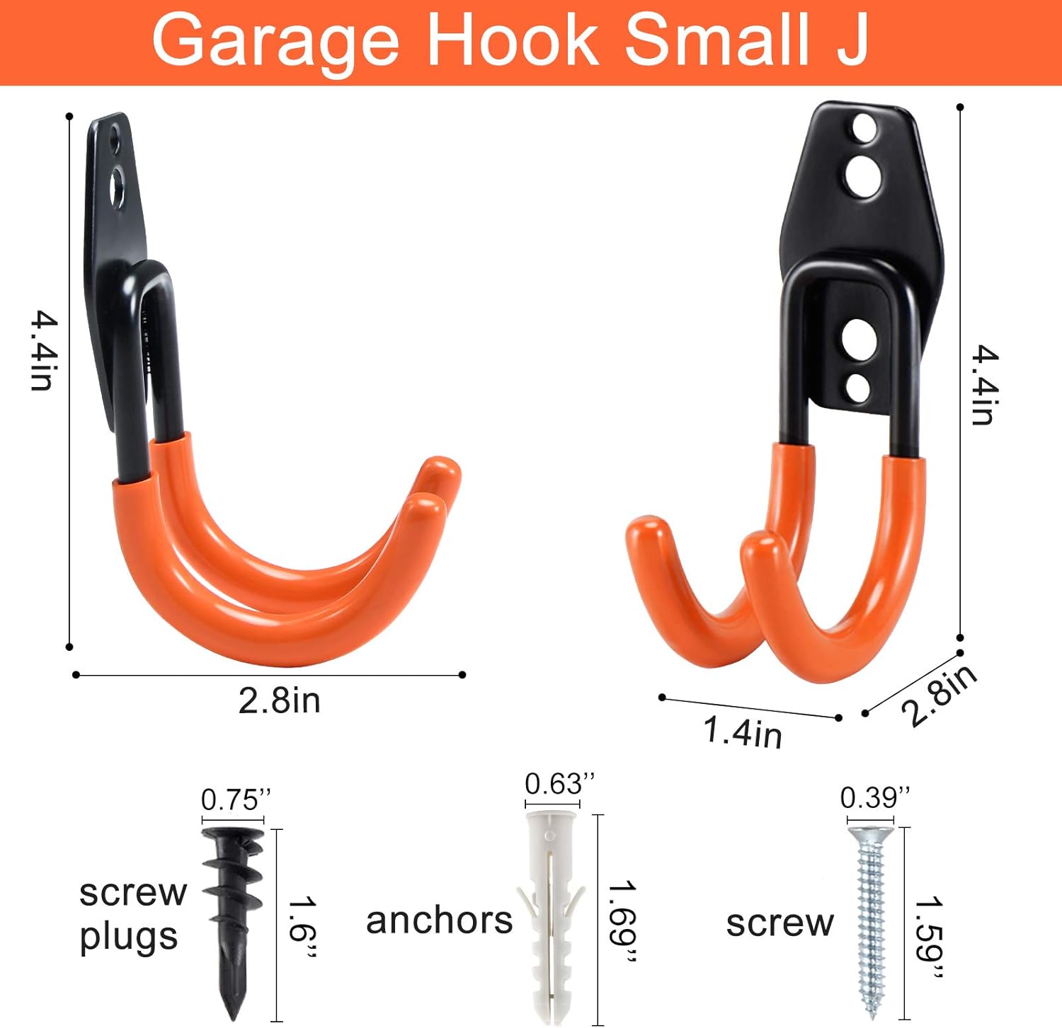 AOBEN Garage Hooks Heavy Duty, Steel Garage Storage Hooks, Utility Tool Hangers and Combinable Wall Mount Garage Hooks for Organizing Ladders, Bikes, Hoses, and More Equipment  (SMALL J, 6 PACK) - - 