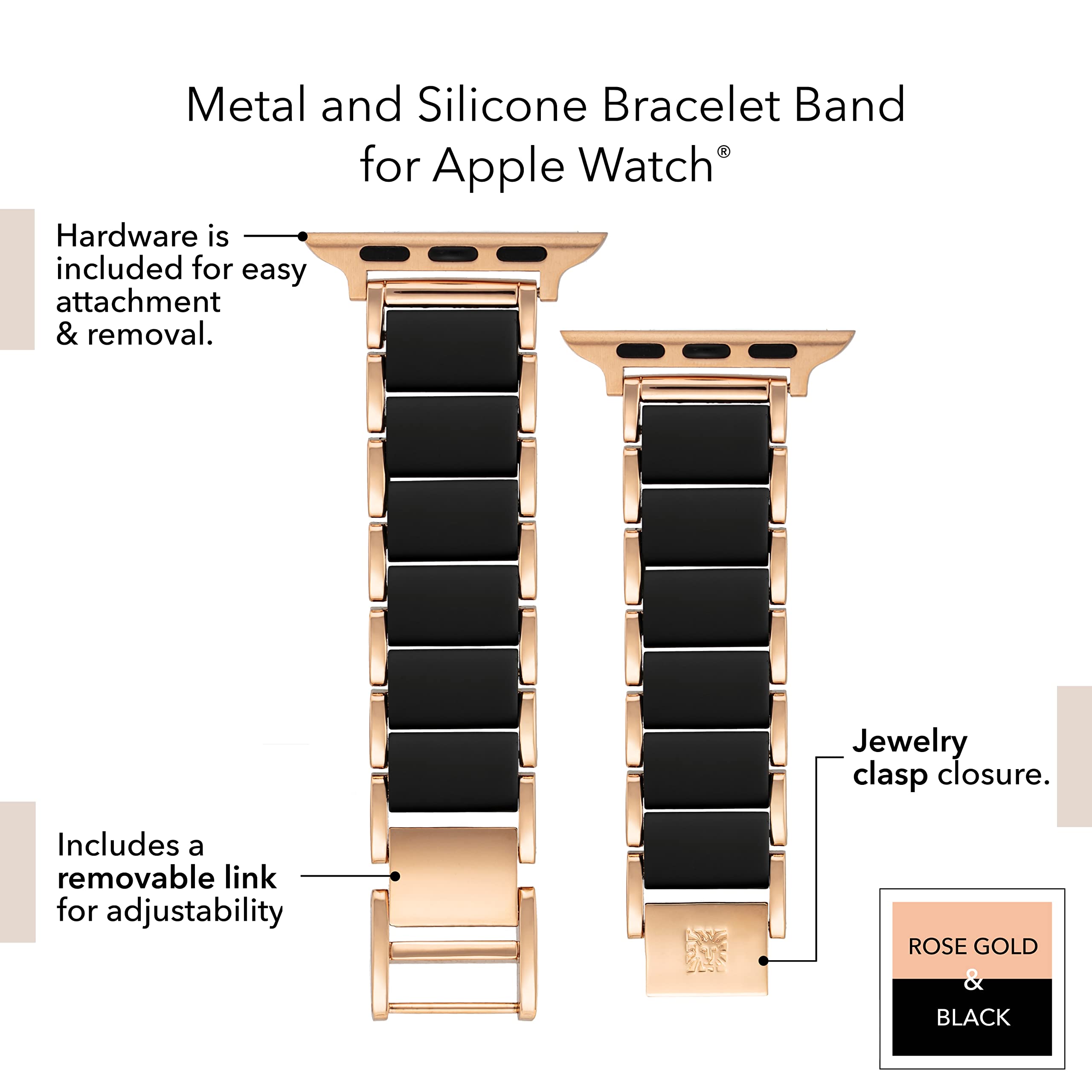 Anne Klein Rubberized Fashion Bracelet for Apple Watch, Secure, Adjustable, Apple Watch Replacement Band, Fits Most Wrists