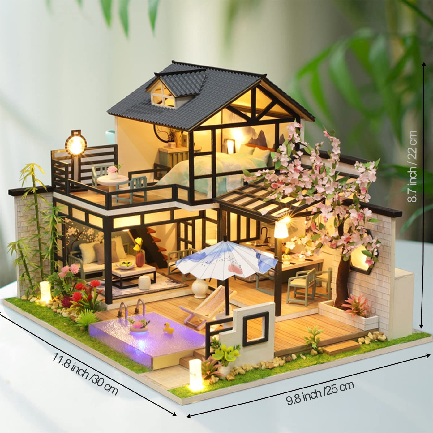GuDoQi DIY Miniature Dollhouse Kit, Tiny House kit with Music, Miniature House Kit 1:24 Scale, Great Handmade Crafts Gift for Birthday Easter Day, Vintage Courtyard