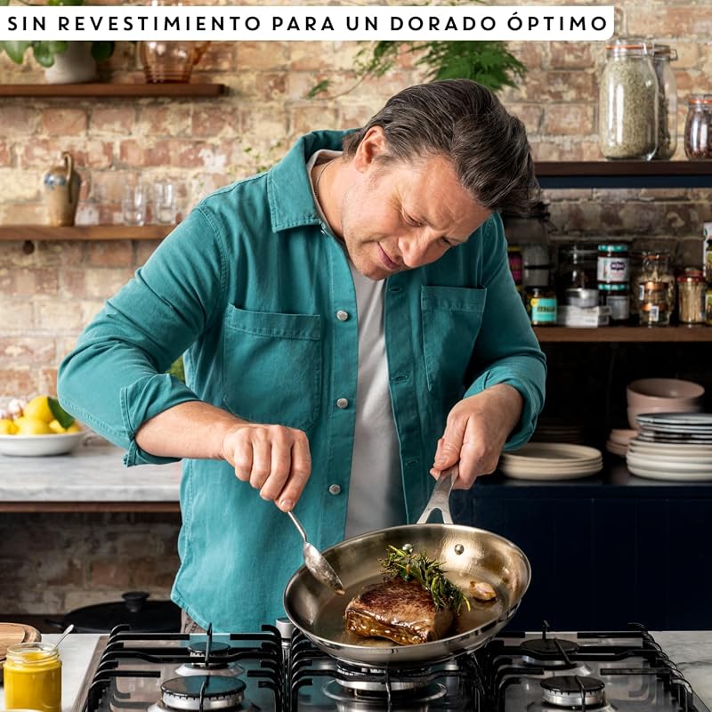 Jamie Oliver - Conjunto de 2 tabuleiros de 24/28 cm, Indução Adequado, sem revestimento antiaderente, Thermo-Fusion, seguro para máquina de lavar loiça e forno, aço inoxidável