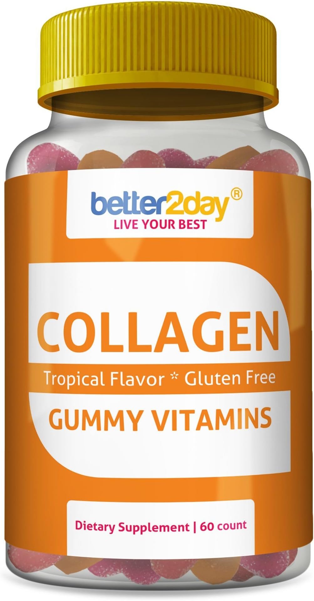 Collagen Protein Gummy Vitamins by Better2Day. for Hair, Skin, Nails, Muscles and Bone Support