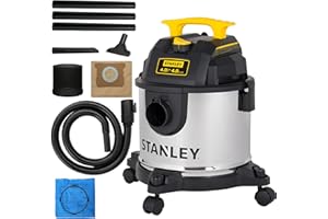 Stanley 4 Gallon Wet Dry Vacuum, 4 Peak HP Stainless Steel 3 in 1 Shop Vacuum Blower with Powerful Suction, for Job Site, Gar