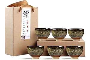 Puoyikt Chinese Ceramic Kung Fu Tea Set of 6, Japanese Tea Cup, Sake Cup, Ceramic Tea Set (Dark Yellow)