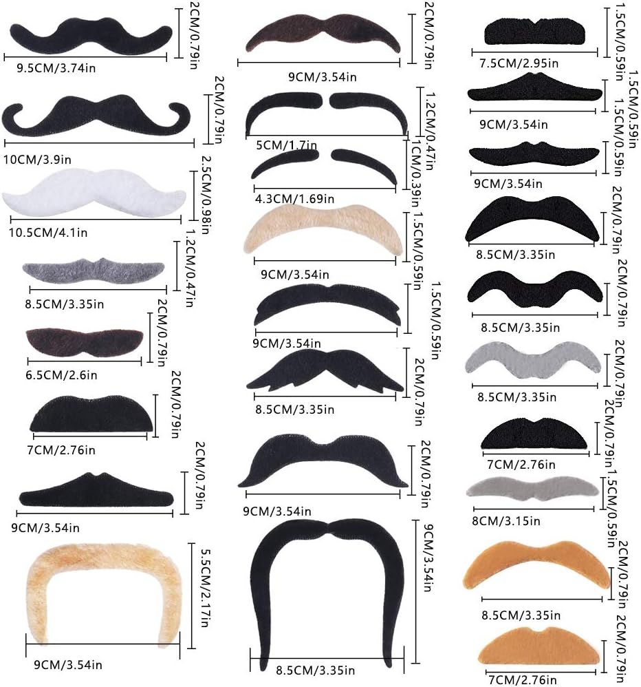 Zngou 72 PCS Fake Moustaches Assorted Novelty Self Adhesive Moustaches Fancy Dress Black and Brown Stick on False Beard and Moustache for Adult Kids Mexican Masquerade 70s 80s Party Favor Costume - Image 3