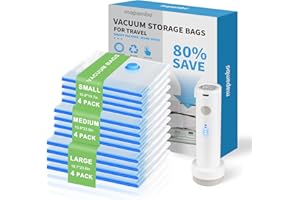 Mapambo Vacuum Seal Bags for Clothing Travel with Electric Pump, 12 Pack Vacuum Bags in 3 Combo Sizes, Space Saver Vacuum Storage Bags, Reducing Luggage Volume by up to 80% (12 Combo Travel Size)