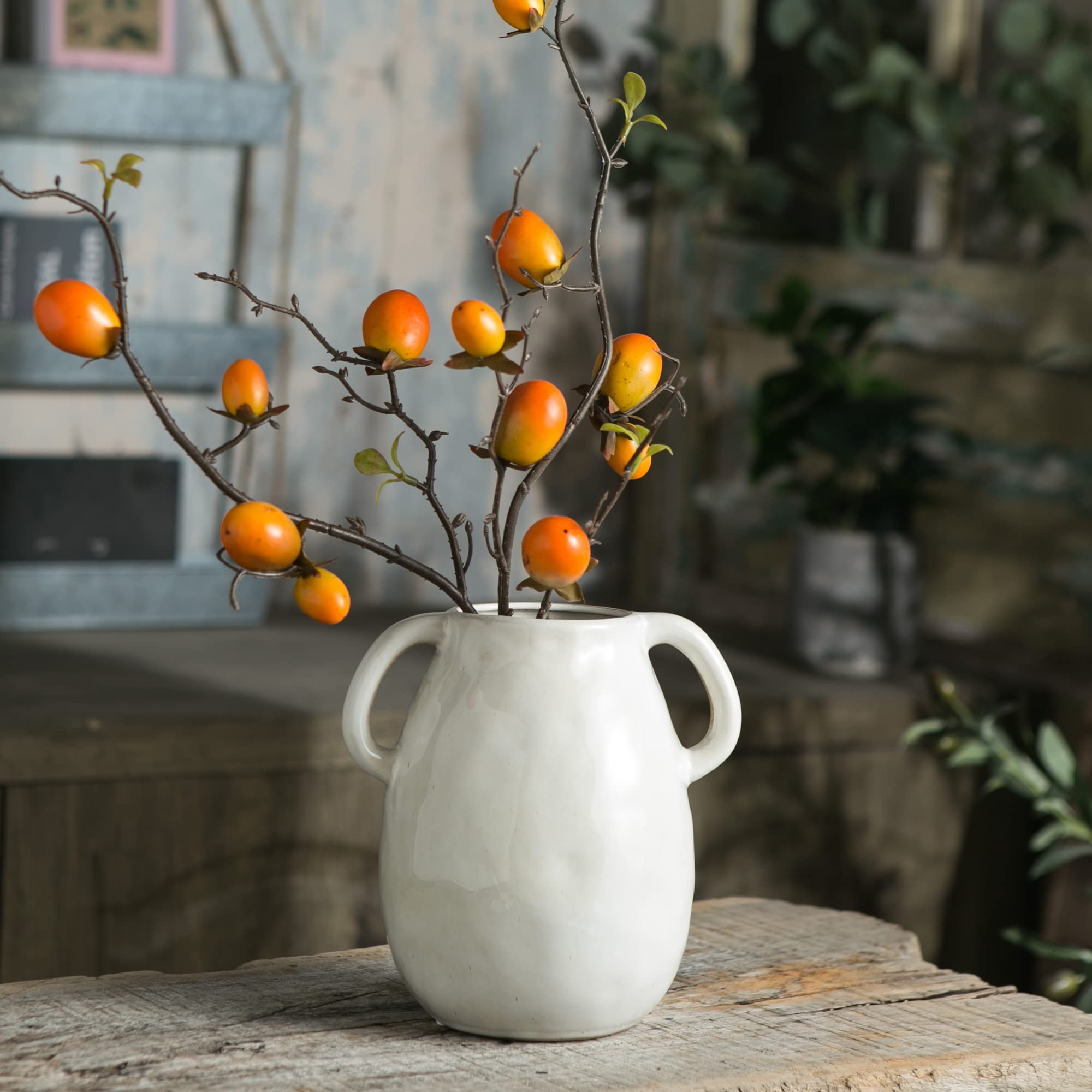 Tanvecle White Ceramic Vase with 2 Handles, Modern Farmhouse Vase for Home Decor, Rustic Terracotta Vase, Decorative Pottery Flower Vase, Clay Samll Vase, Centerpieces for Dining Table - 7 Inch Tall - Image 2