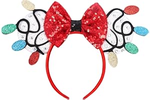 UNSPAZ Christmas Ears, Christmas Mouse Ears Headband for Women Kids, Sequin Sparkly Park Ears for Holiday, Party, Trip, Dressing Up (Xmas lights)