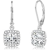 MILACOLATO Solid 925 Sterling Silver Leverback Earrings 18K White Gold Plated Hypoallergenic Dangle Drop Square Heart Round Cubic Zirconia Earrings for Women