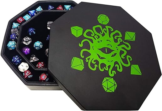 FATE WATCHER DICE TRAY | Bandeja de dados con TAPA y zona de ALMACENAMIENTO de polipiel