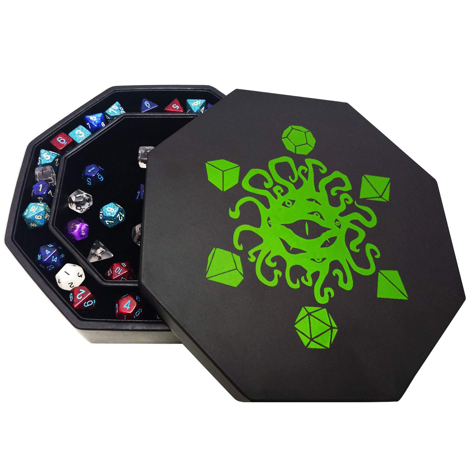 FATE WATCHER DICE TRAY with COVER and storage area made of polyskin and velvet | COMPATIBLE with all kinds of board and role playing games such as D&D, Warhammer and The Call of Cthulhu (Green)