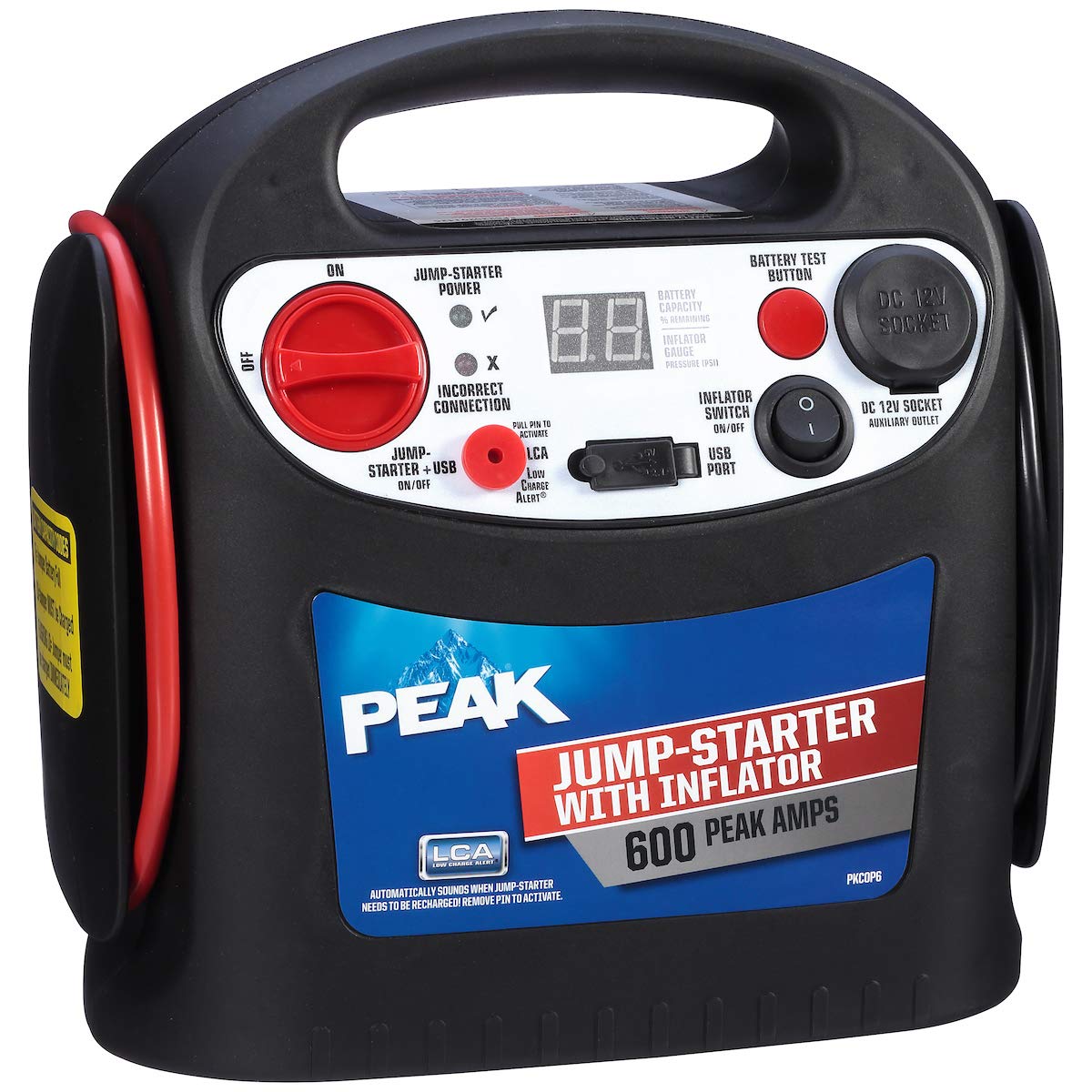 PEAK Portable Jump Starter with Inflator, 600 AMP