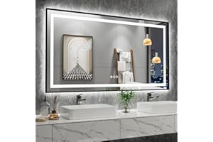 Amorho 48" X30" LED Mirror for Bathroom Black, Front Light and Backlit, Stepless Dimmable, Anti-Fog, Shatter-Proof, Memory, 3 Colors, Double LED Vanity Mirror