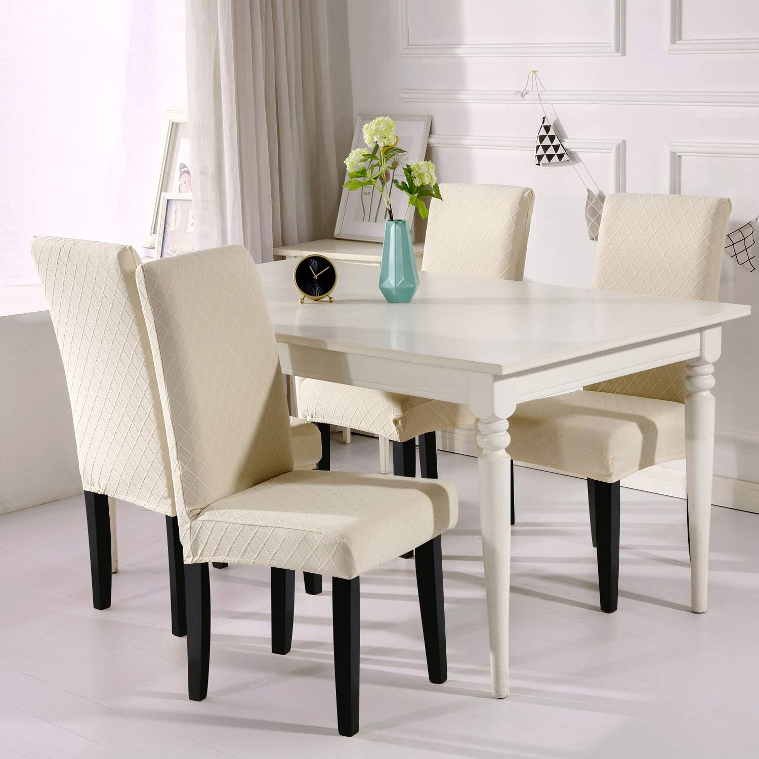 Fuloon 6 Pack Super Fit Stretch Removable Washable Short Dining Chair Protector Cover Seat Slipcover for Hotel,Dining Room,Ceremony,Banquet Wedding Party (Beige): Kitchen & Dining