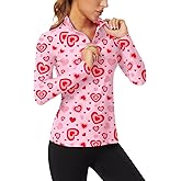 WOWENY Women's Long Sleeve Athletic Shirts Quarter Zip Pullover Collared T-Shirt Workout Print Tennis Top