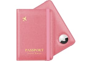 Stouchi AirTag Passport Holder, Cute Passport Holder with Airtag Slot, RFID Passport Wallet Cover for Women, Family Leather Passport Protector Case, Anti-Lost Travel Essentials, Pink