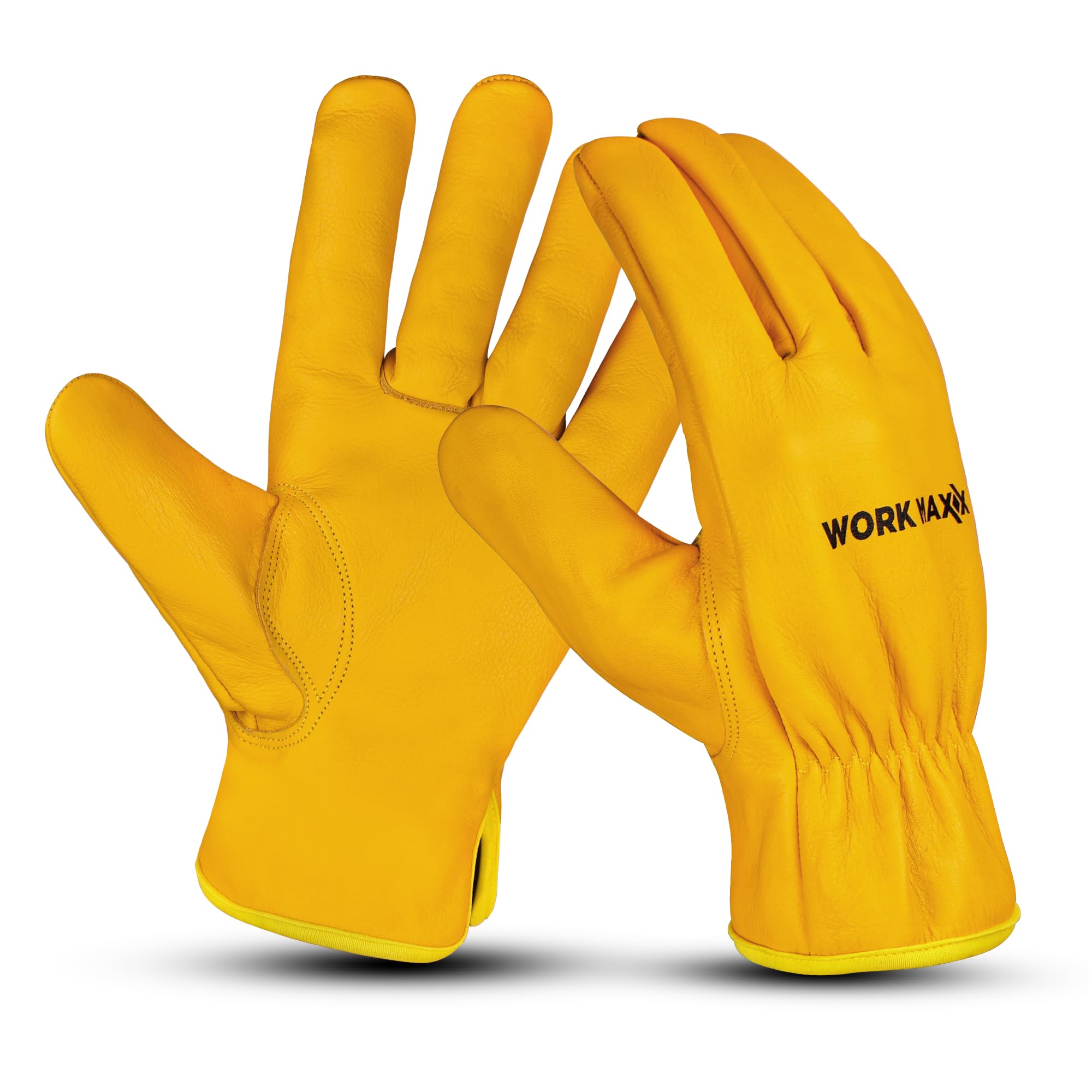 WORK MAXX Gardening Gloves Leather – Heavy Duty Thorn Proof Gardening Gloves for Men & Women, Breathable & Lightweight Work Gloves with Strong Grip (MUSTARD, L)