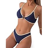 SKAYS Women's Colorblock Bikini Ring Hollow Spaghetti Straps Sexy Triangle Two-Piece Swimsuit