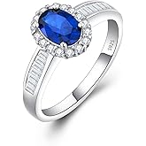 RIVAELA 925 Sterling Silver Oval Cut 5x7 mm Gemstone Ring Halo Engagement Ring Promise Ring for Women Valentine’s Day Gifts