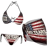 Irisjudy Gothic Print Halter Bikini Swimsuit Set with Beach Sarong Coverup - 3 Piece Adjustable Swimwear