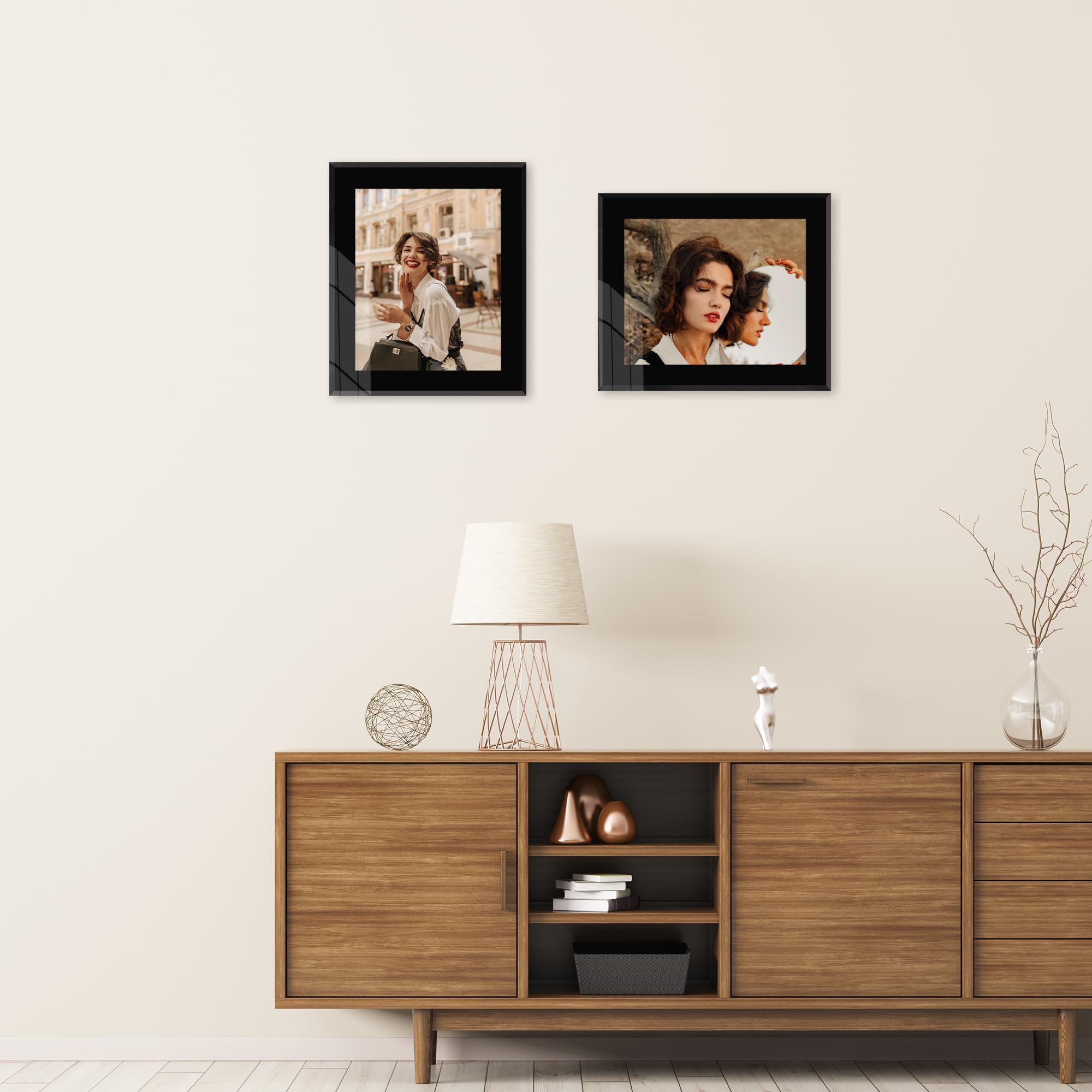 Flocey 3.5x5 Glass Picture Frame Set of 2, Black Photo Frame for Tabletop or Wall Display Vertically or Horizontally