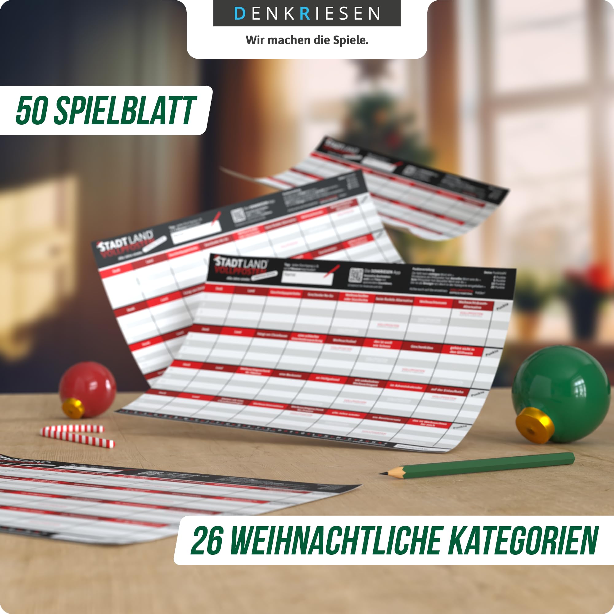 DENKRIESEN Stadt Land VOLLPFOSTEN® - Christmas Edition | ab 9 Jahren mit 26 neuen Kategorien | Stadt Land Fluss | Weihnachtsspiele | Xmas | Familienspiel - Adventskalender Füllung | Wichtelgeschenk 3