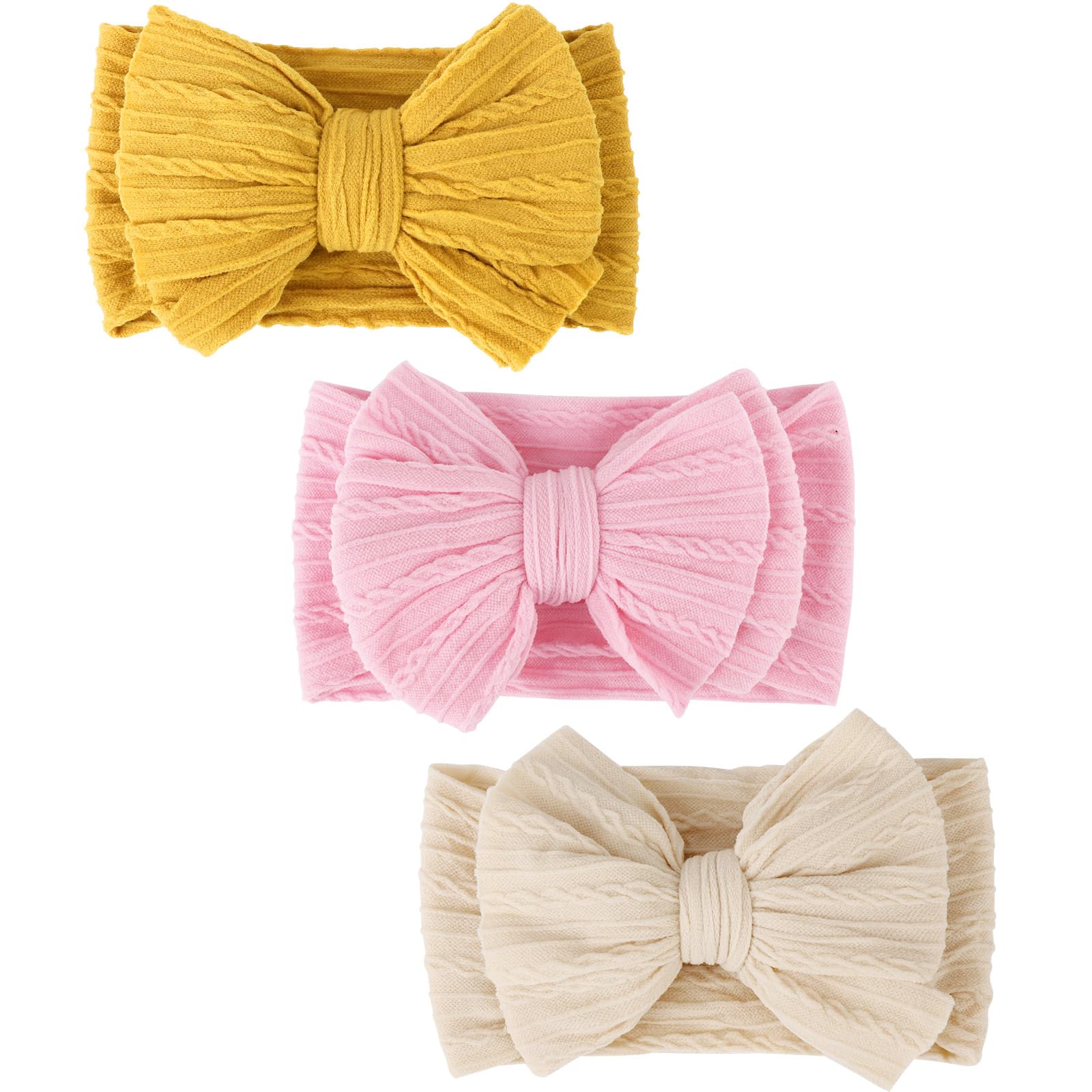 DRESHOW 3 Pack Baby Headbands for Girls Newborn Baby Nylon Headbands with Bows Hair Accessories