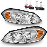 ROADEAL Headlights for 2006-2013 Chevy Impala/2014-2016 Impala Limited | Halogen Headlamp Replacement W/Bulbs, for 2006-2007 Chevy Monte Carlo, Driver &amp; Passenger Side