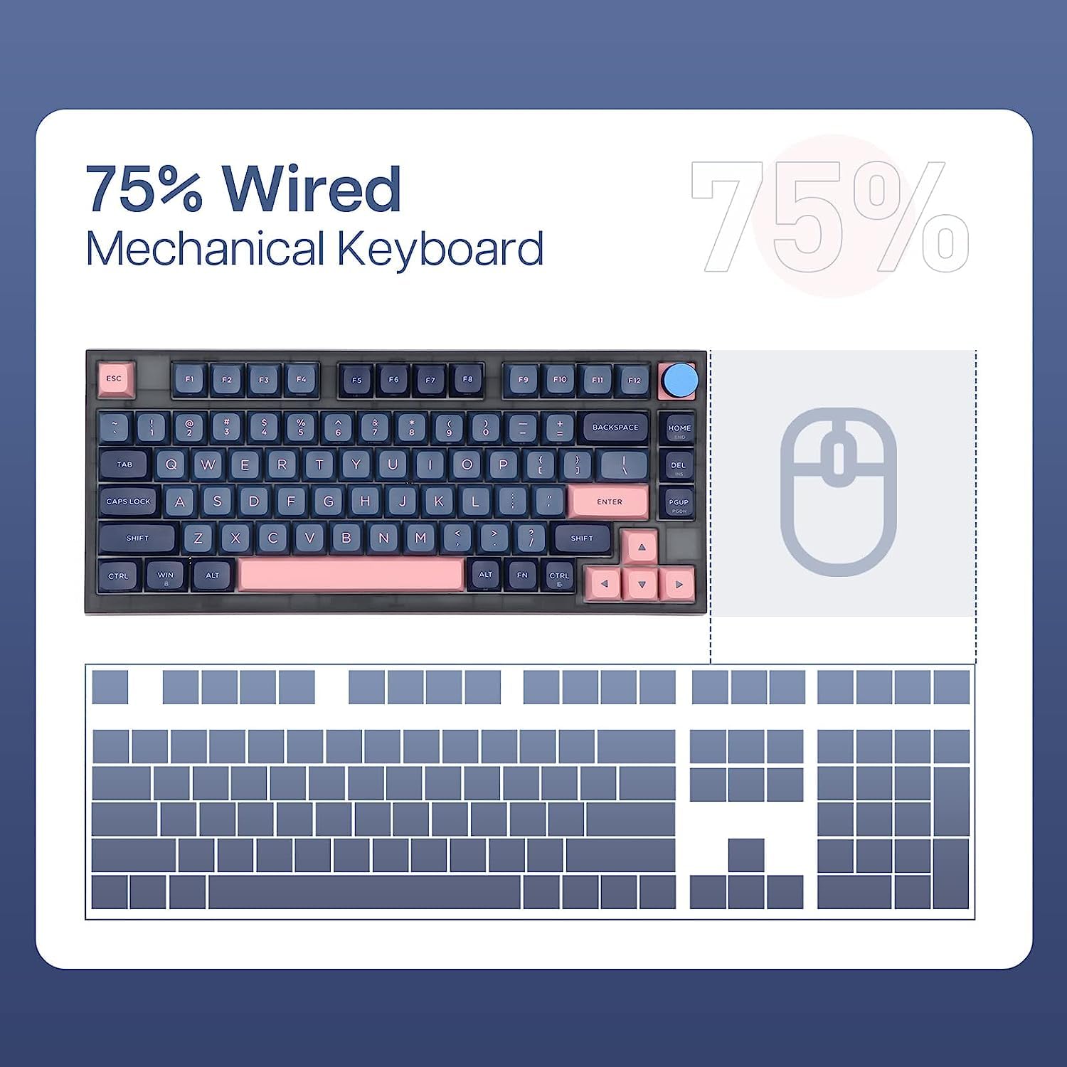 EPOMAKER SKYLOONG GK75 Gaming Keyboard Gasket Mount Mechanical Keyboard Wired Hot Swap Programmable Keyboard with A Rotary Knob Win/Mac Compatible (Gateron Optical Red, GK75 Blue)