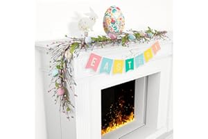 TISEMENT Easter Garland for Mantel, 6FT Lighted Eggs Spring Garland Gorgeous Table Centerpiece, Colorful Eggs & Berries Garlands for Easter Decorations.