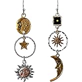 Fuvirou Boho Star Sun Moon Dangle Drop Earrings for Women Vintage Handmade Celestial Asymmetric Earrings Statement Accessories Jewelry Gifts