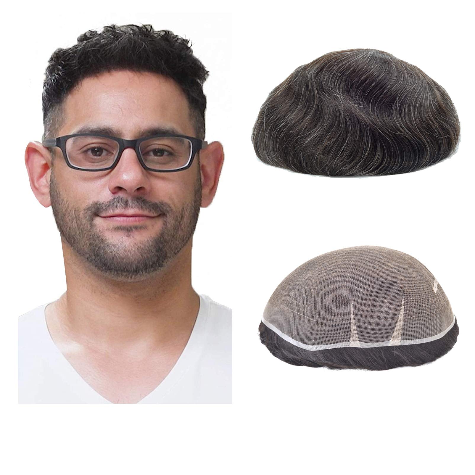 Lordhair Men's Toupee Full French Lace Hair Replacement System, Base Size 8x10 Inch Light Medium Density Hairpiece for Hair Loss Men — image 1