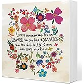 Always Remember You are Braver Than You Believe Colorful Flowers Wooden Sign Desk Decor, Inspirational Positive Wood Block Sign for Home, Girls Room, Dorm, Office Desk Shelf, Table Decor