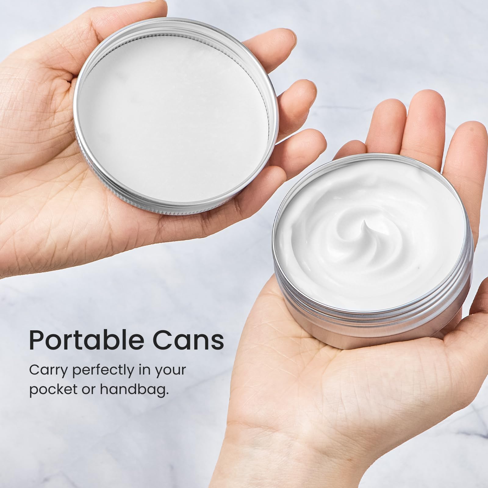 TUZAZO 24Pack 2 Oz Aluminum Tin Cans with Screw Lid and Labels, Refillable Travel Sized Cosmetic Containers Small Tins for Salves, Lotion Bars, Beard Balms, Candles