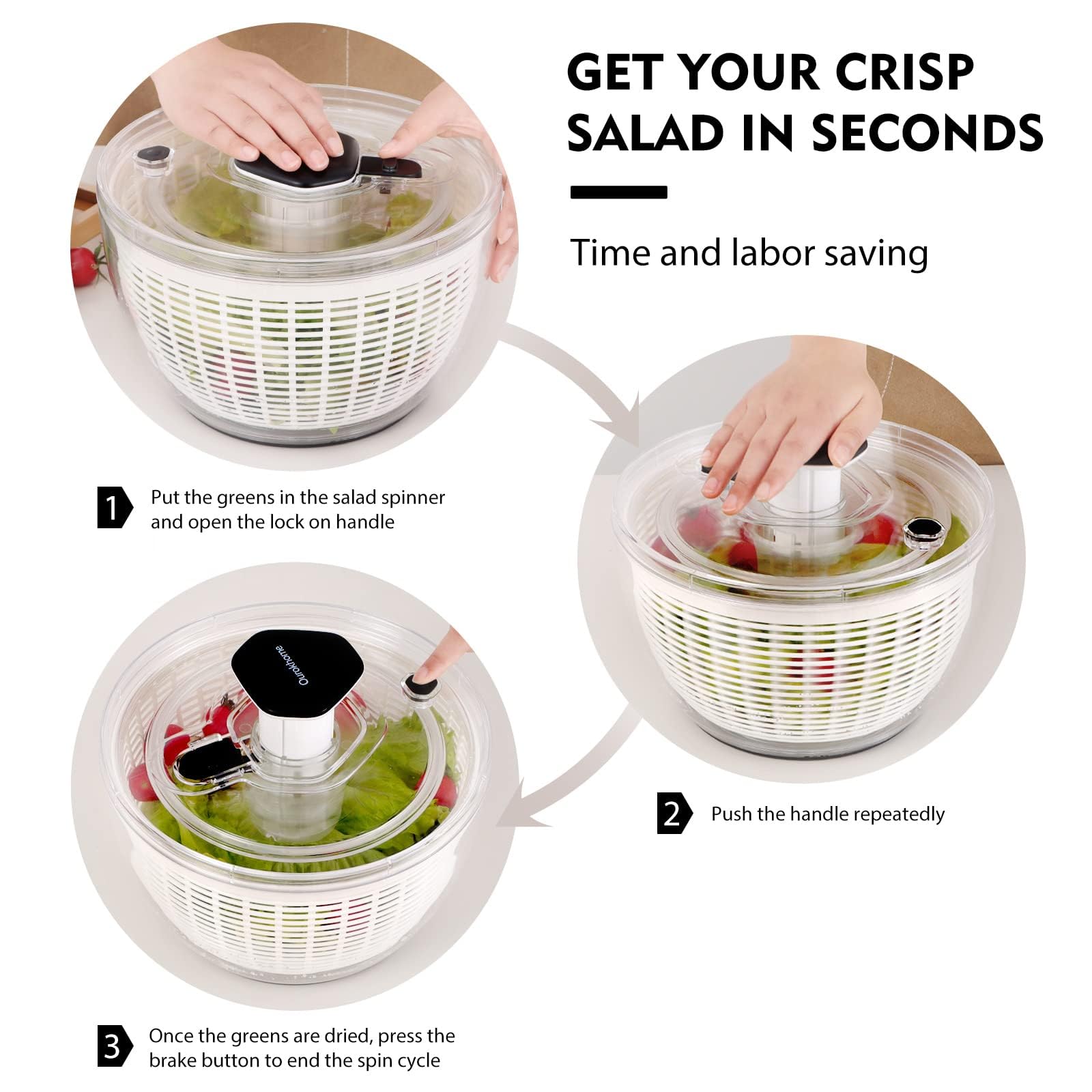 Mua Ourokhome Salad Spinner Lettuce Dryer, One-handed Easy Press Large Vegetable Dryer Salad Mixer With Comfortable And Retractable Pusher And Brake Button For Greens Herb Berry Fruits 63 Qt Black B0bty21dr3