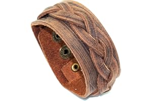 Heavstjer Punk Rock Braided Wide Leather Bracelet Adjustable Cuff Bracelet