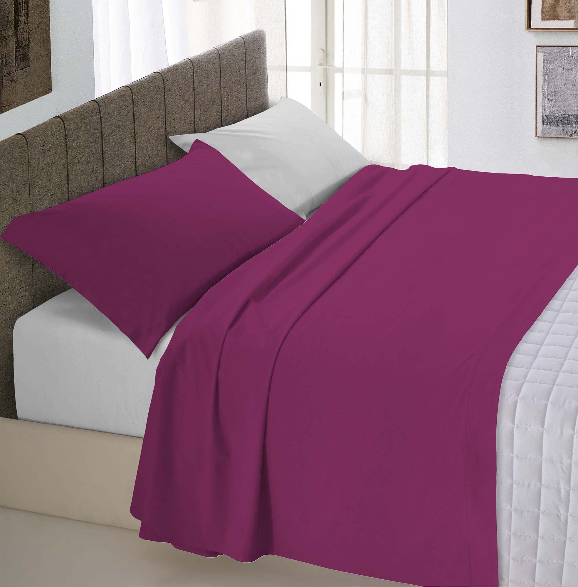 Italian Bed Linen King Size Duvet Cover Set, 250 x 200 cm 250 x 200 cm Fuchsia/Grey
