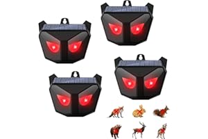 Solar Animal Repeller Outdoor 4 Packs, Nocturnal Animal Deterrent with Red LED Flashing Lights, Waterproof Wild Animal Repell