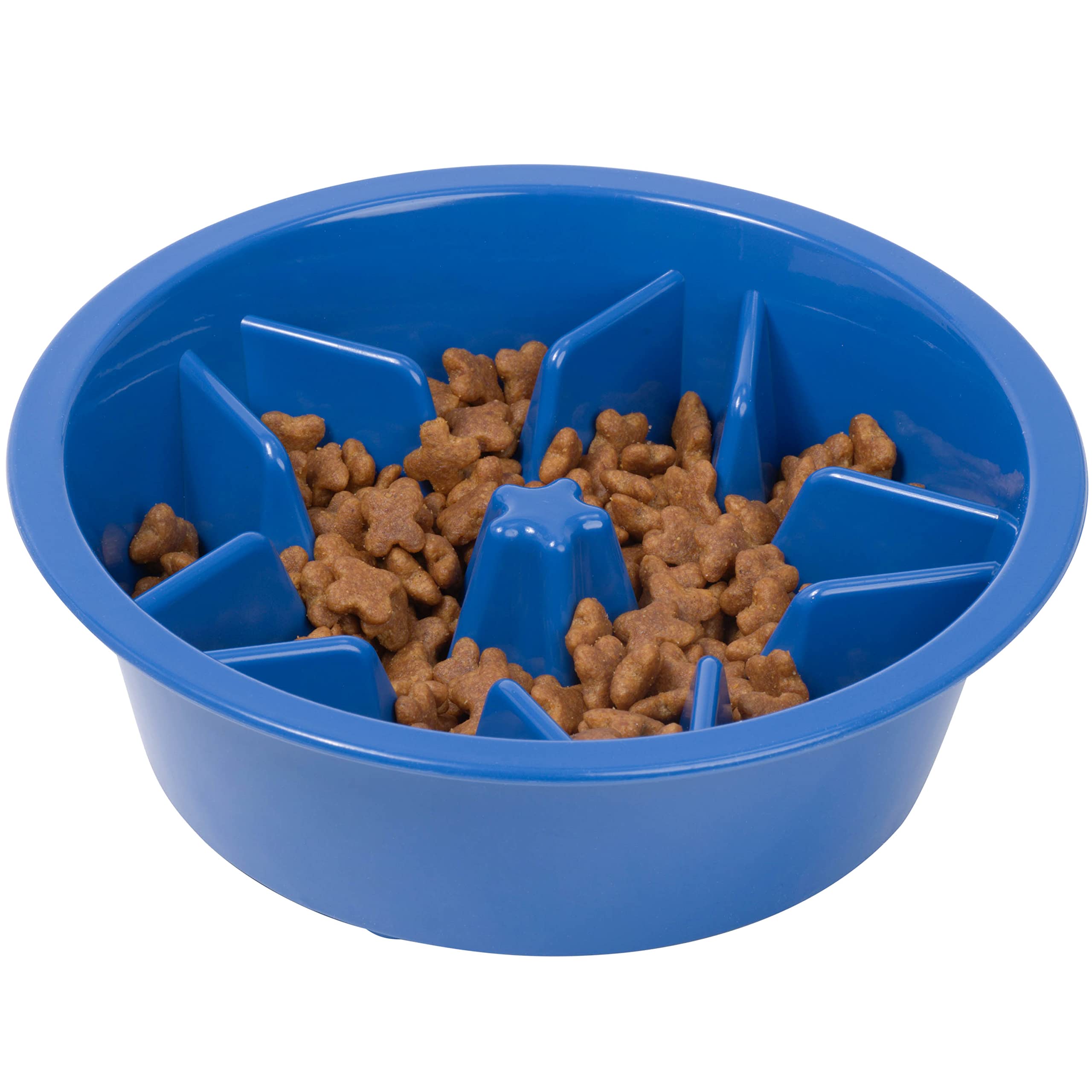 Slow Feed Dog Bowl for Raised Pet Feeders - 1.5-Cup Star Maze Bowl for 6-6.25 Inch Feeder Holes Blue