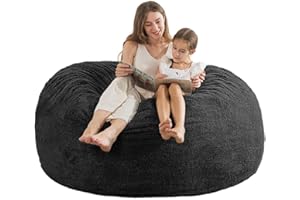 EDUJIN [Sherpa Cover] Giant Bean Bag Chair: 5 ft Bean Bag Chairs for Adults/Kids with Filling,Ultra Soft Faux Fur Fabric,Memory Foam Bean Bag with Filler Included - 5 Foot,Black