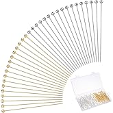 Qulkws 200Pcs Head Pins for Jewelry Making, 50mm | Ball Head Pins for DIY Crafts Earring Necklace Pendant Bracelet Jewelry Making (Silver + Gold)