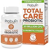 Probulin Total Care Probiotic Supplement, Daily Gut, Digestive, and Immune Health Probiotics Capsules for Men and Women, 20 Billion CFU, Vegan, 90 Count Bottle