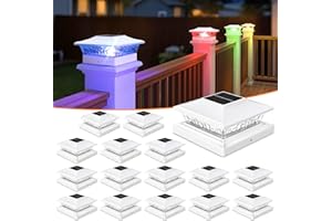 APONUO Solar Post Cap Lights with 8 RGB Solid Colors & Multicolor Flow - 16 Pack Fence Post Solar Lights, IP65 Waterproof - Fits 4x4 5x5 6x6 Wood & Vinyl Posts - White