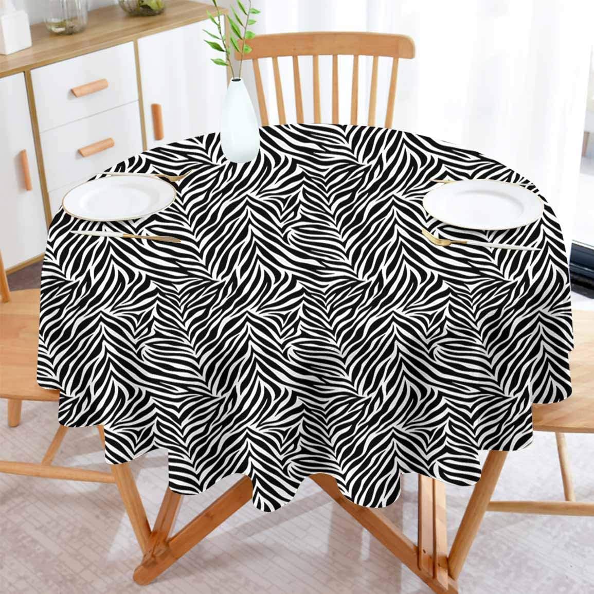 Zebra Print Decor Collection Diameter 36 Inch Table Cover Easter Animal