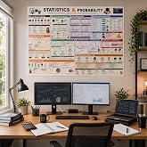 Statistics &amp; Probability Poster - 60x40 Large Satin Paper Math Reference Chart with Formulas for High School, AP Statistics, College &amp; Classroom Study