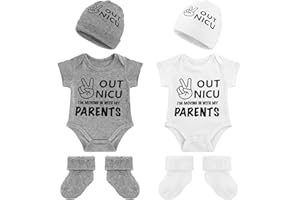 Silicherry 2 Set NICU Baby Outfits - Preemie Hat, Socks, Bodysuit & Body Suit