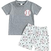 BULINGNA Toddler Baby Boy Summer Baseball Outfit Letters Print T-shirt Tops and Baseball Shorts 2Pcs Casual Clothes Set